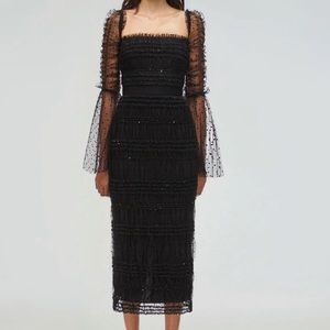 Self Portrait Black Dot Mesh Midi Dress